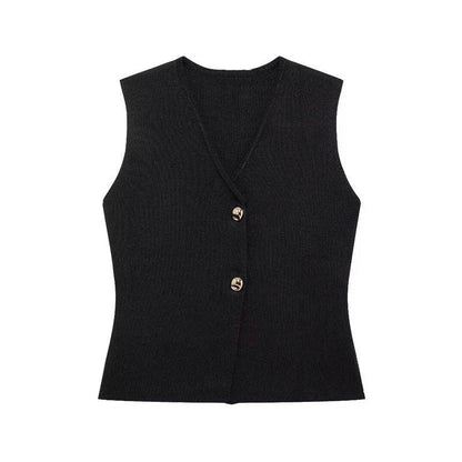 TRAF Women’s Knit Vest - Stylish Sleeveless Cardigan for Autumn - Buy Center UK
