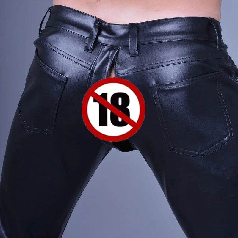 Buy Center Men's Black Faux Leather Pants - Zip Open-Crotch Design - Buy Center UK