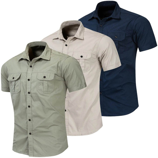 Buy Center Men's Solid Color Safari Shirt - 100% Cotton Short Sleeve - Buy Center UK