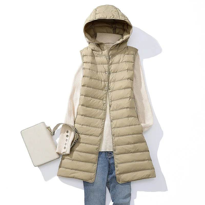 Buy Center Women's Ultra Light Duck Down Vest - Hooded, Sleeveless - Buy Center UK