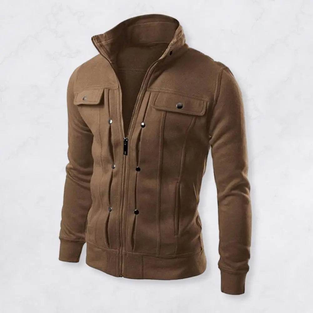 Buy Center Men’s Solid Color Jacket - Stylish Stand Collar for Spring - Buy Center UK