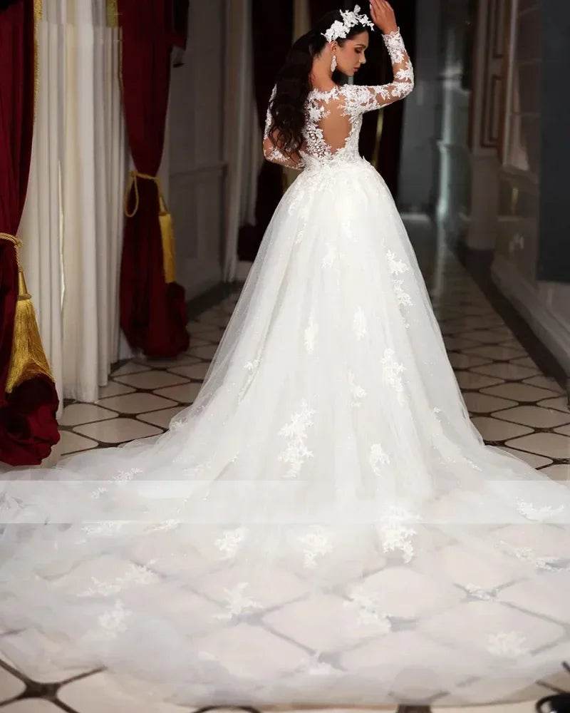 Romantic Long Sleeve Mermaid Wedding Dress - Appliques & Train - Buy Center UK