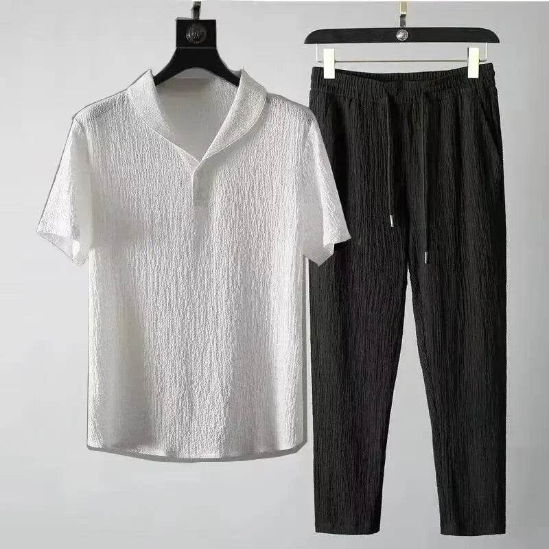 Buy Center Summer Ultra-thin Ice Silk Linen Suit - Men's 2-Piece Set - Buy Center UK