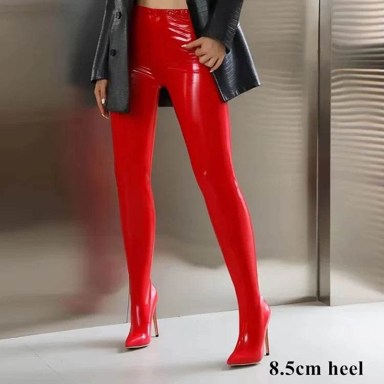 Sgesvier Sexy Stiletto Patent Leather Boots - Thin High Heels - Buy Center UK