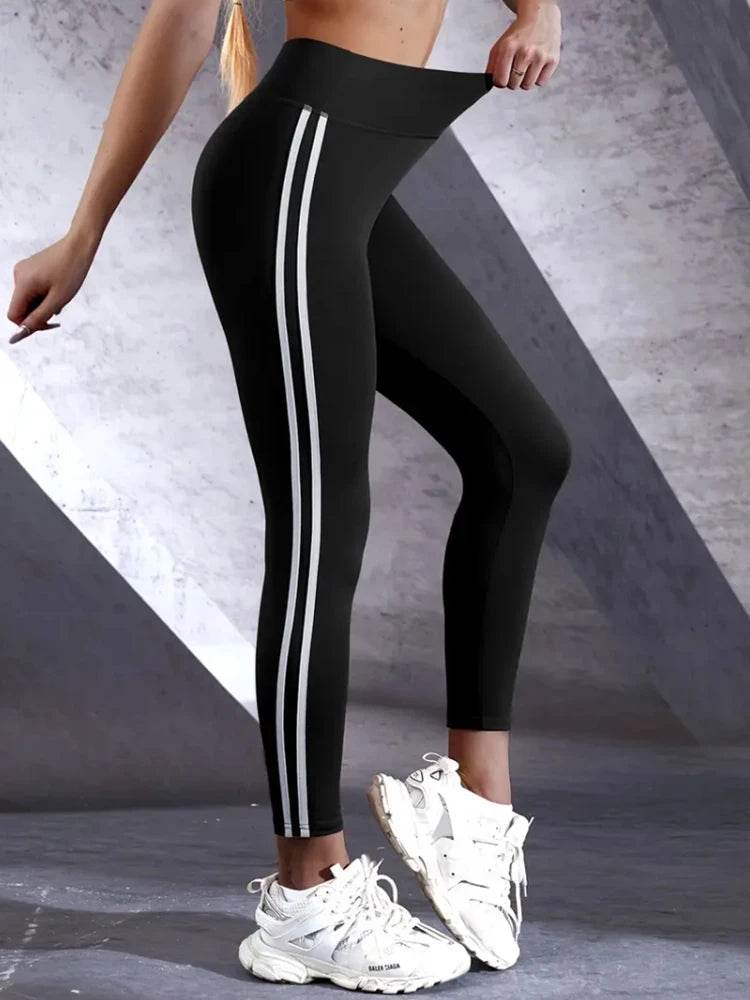 Buy Center Women's High-Waisted Athletic Leggings - Slim Fit, Side Stripes - Buy Center UK
