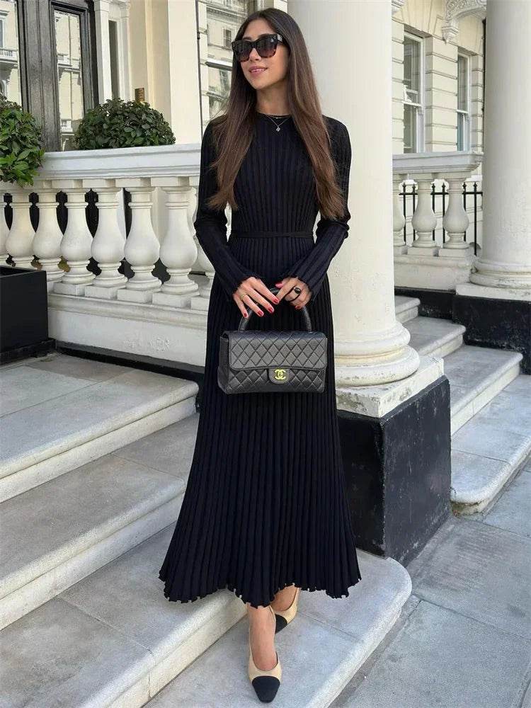 Tossy Lace-Up Knit Maxi Dress - High Waist Autumn Fashion Chic - Buy Center UK