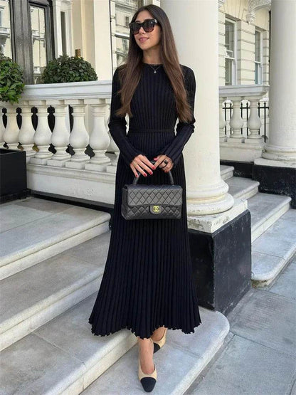 Tossy Lace-Up Knit Maxi Dress - High Waist Autumn Fashion Chic - Buy Center UK
