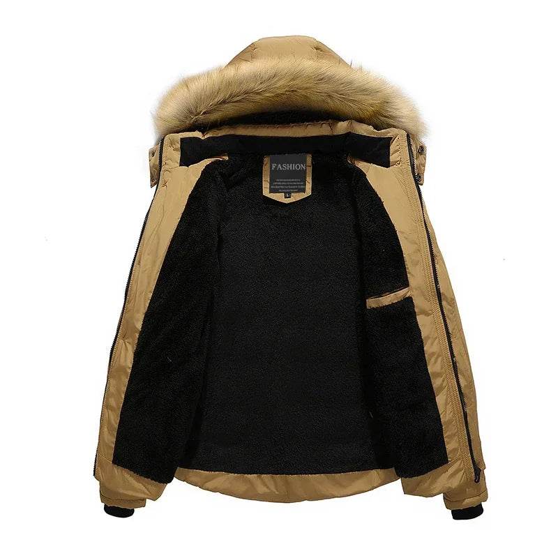 Buy Center Men's Fur Collar Hooded Parka - Warm Winter Overcoat - Buy Center UK