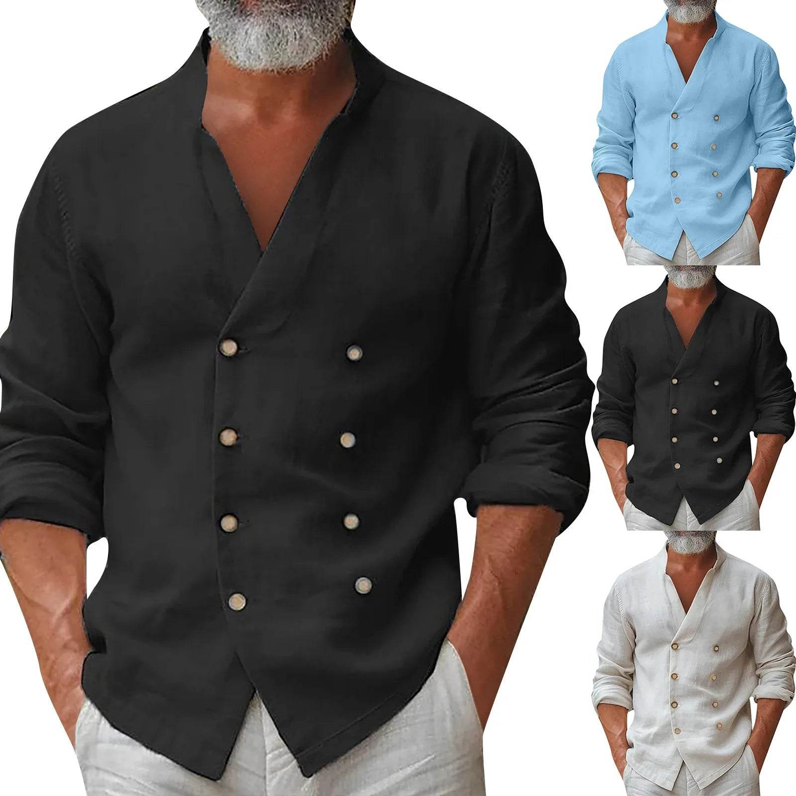 Buy Center Men's Cotton Linen Button Down T-shirt - Spring & Summer Style - Buy Center UK