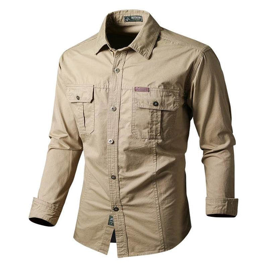Buy Center Men's Cotton Military Shirt - Long Sleeve Casual Style - Buy Center UK