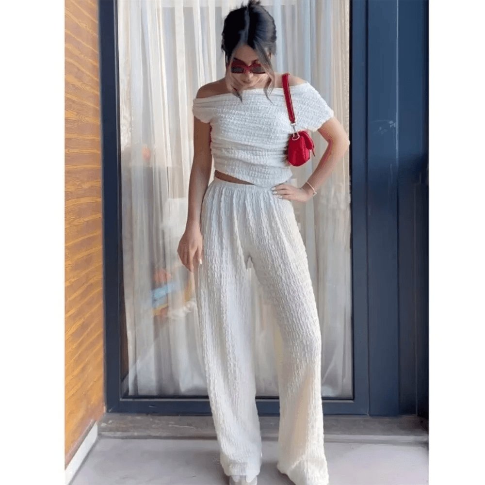 PB&ZA Women's Spring Knitted Set - Diagonal Neck & High Waist - Buy Center UK