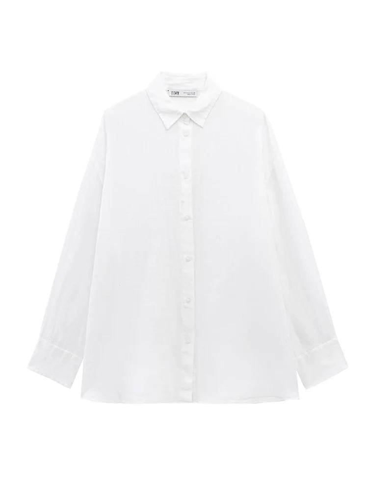 TFMLN Women's Loose Shirt with Belt - Stylish Long Sleeve Blouse - Buy Center UK