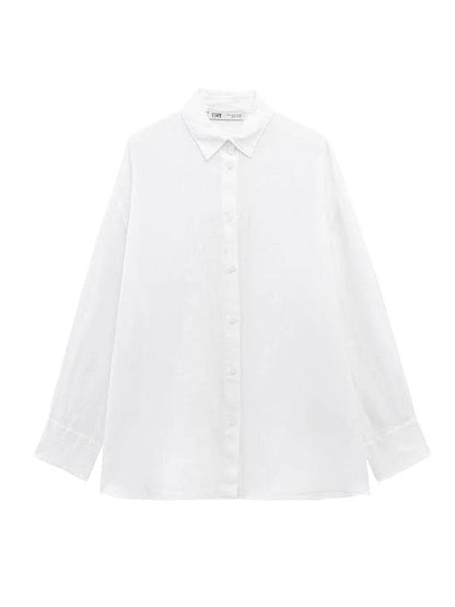 TFMLN Women's Loose Shirt with Belt - Stylish Long Sleeve Blouse - Buy Center UK