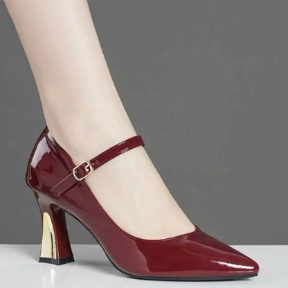 Elegant Pointed Toe High Heels - Chunky Leather Pumps for Women - Buy Center UK