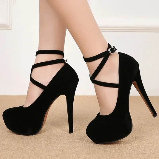 Giyu Women’s High Heel Pumps - 14cm Thin Straps, Fashion Flock - Buy Center UK