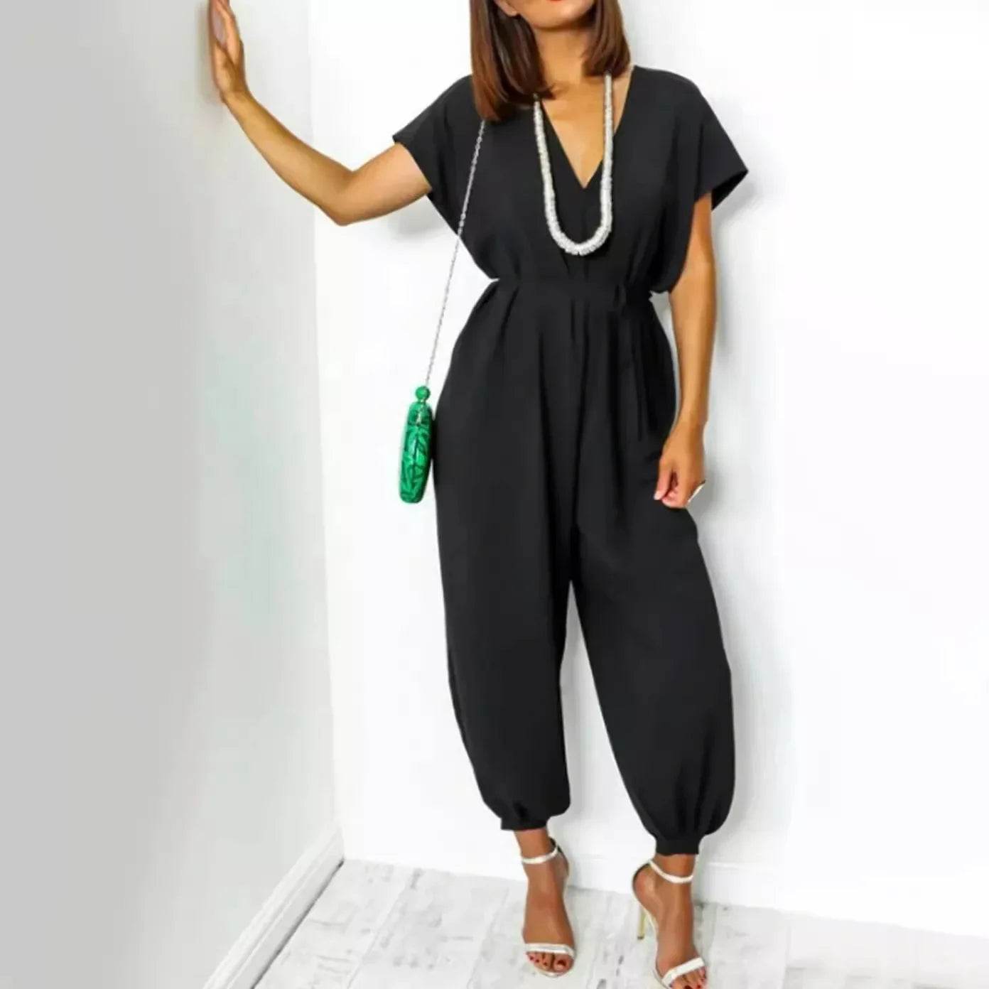 Buy Center Women's Loose One-Piece Suit - Short Sleeve Casual Chic - Buy Center UK