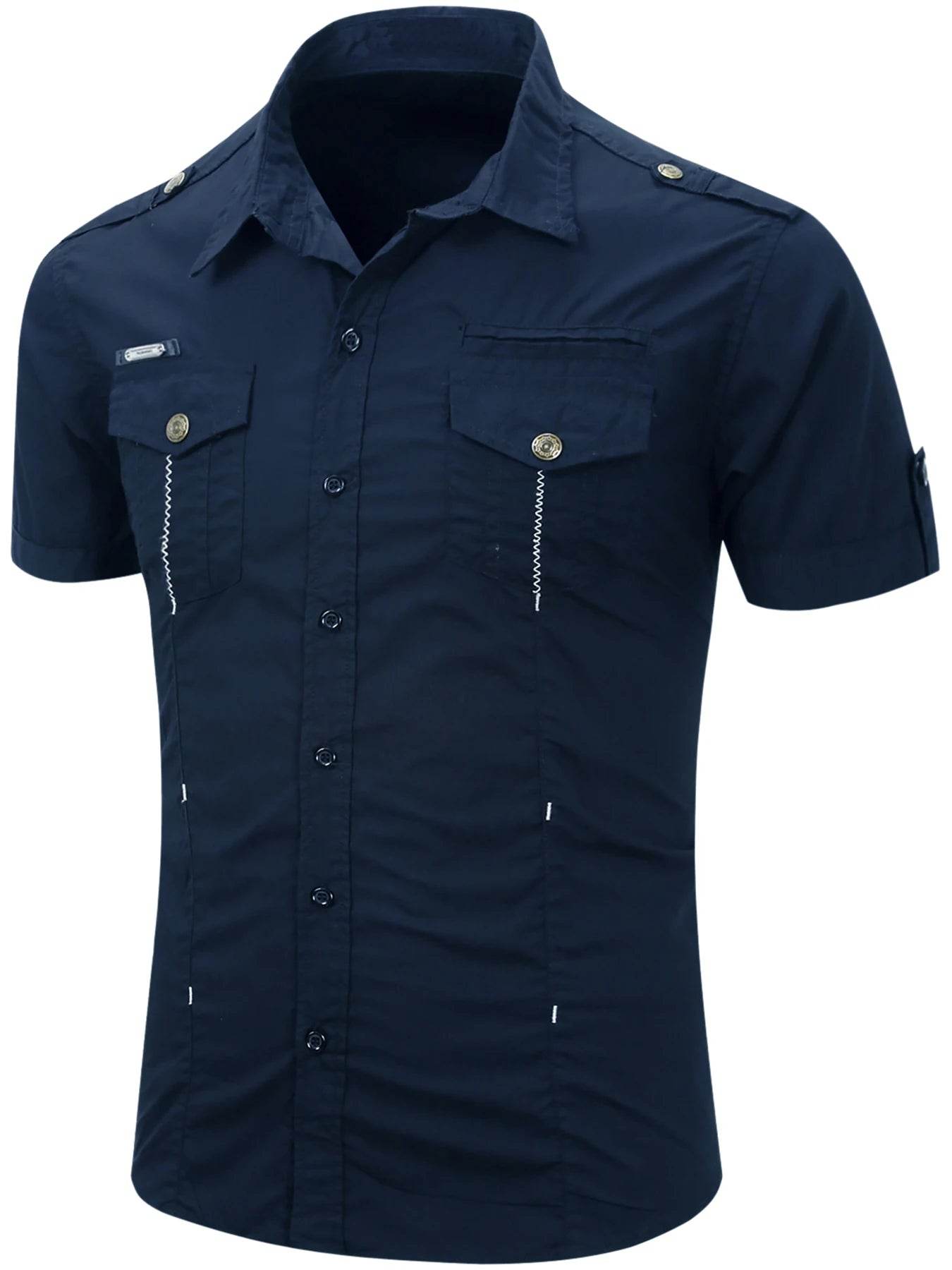 Buy Center Men's Cotton Military Tactical Shirt - Short Sleeve Summer Style - Buy Center UK