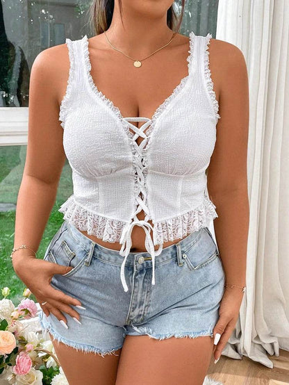 Buy Center Plus Size Women's Lace Camisole - Deep V-Neck Tank Top - Buy Center UK