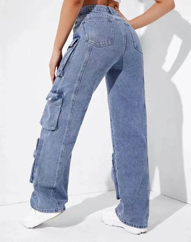 Trendy High-Waist Cargo Pants - Women's Retro Denim Streetwear - Buy Center UK