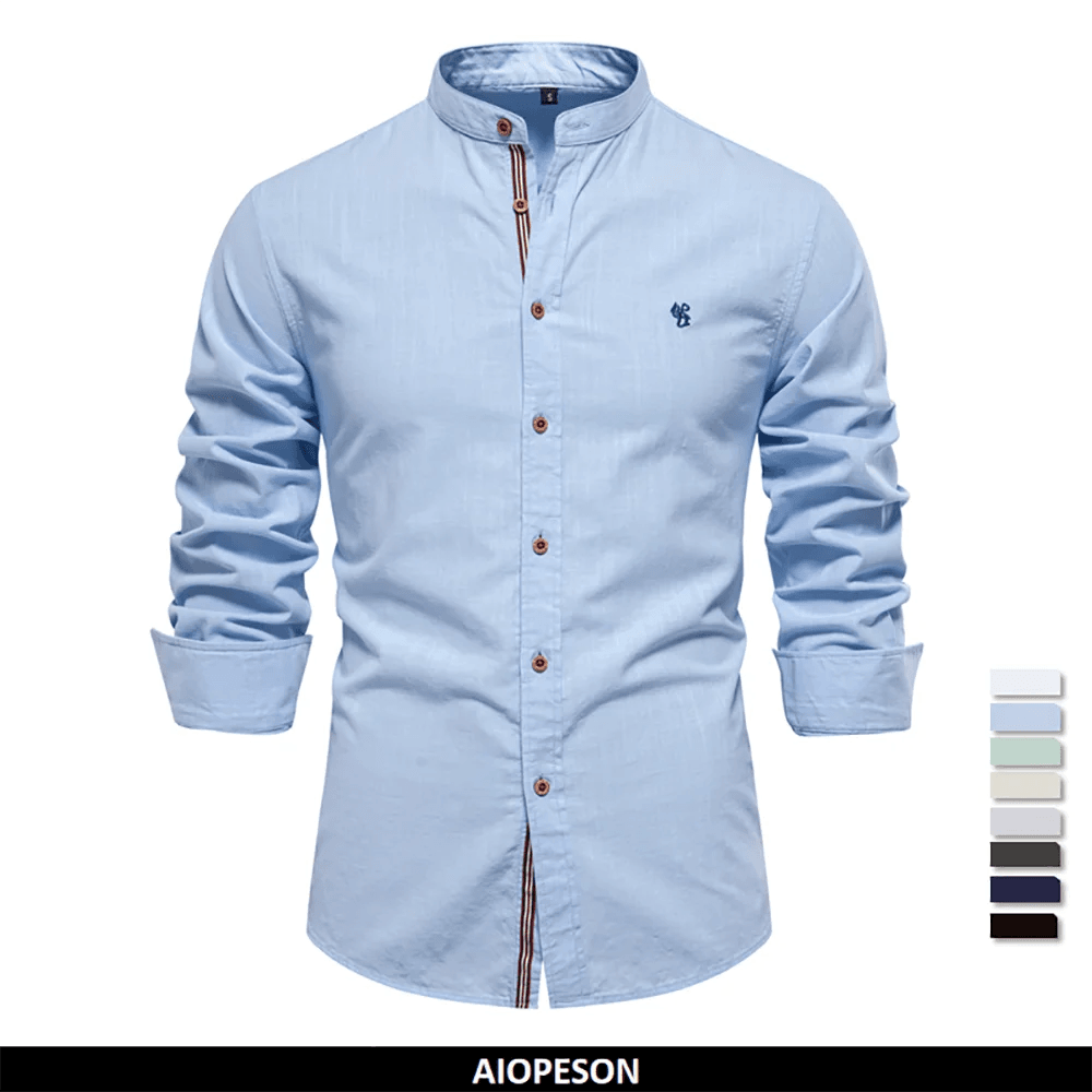 AIOPESON 100% Cotton Long Sleeve Shirt for Men - Casual Elegance - Buy Center UK