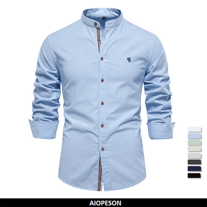 AIOPESON 100% Cotton Long Sleeve Shirt for Men - Casual Elegance - Buy Center UK