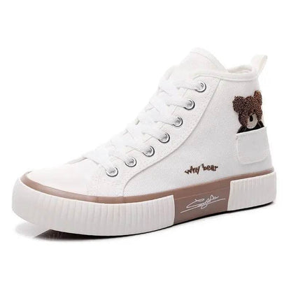 Canvas Women's Cute Bear Shoes - High Top, Pocket Design, Stylish - Buy Center UK
