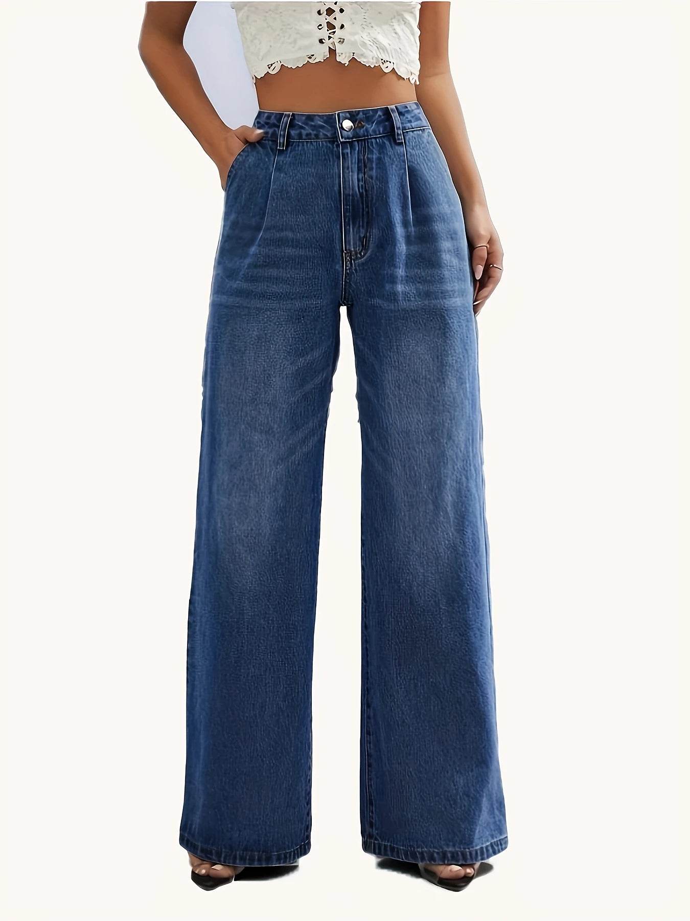 Buy Center Women's Solid Color Jeans - Wide Leg Casual Style - Buy Center UK
