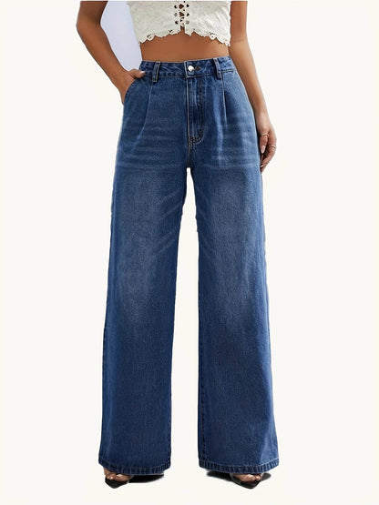 Buy Center Women's Solid Color Jeans - Wide Leg Casual Style - Buy Center UK