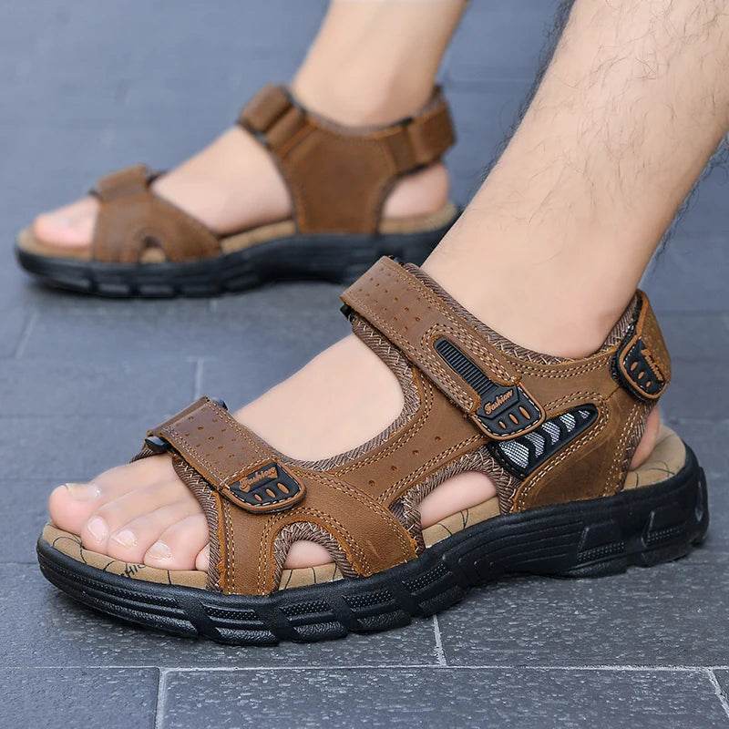 Buy Center Men's Genuine Leather Sandals - Casual Lightweight Design - Buy Center UK