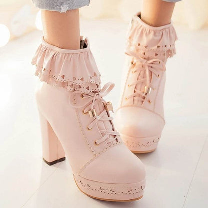 Buy Center Women's Ankle Boots - Platform Footwear in White, Black, Pink - Buy Center UK