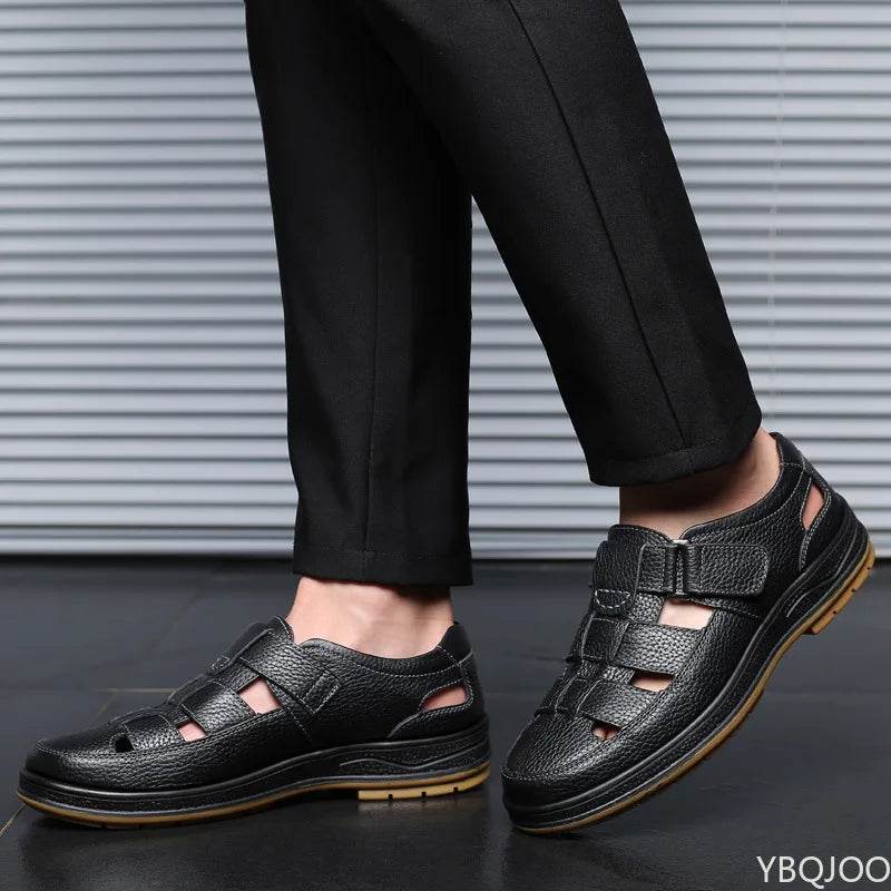 YBQJOO Men's Genuine Leather Sandals - Comfortable Casual Outdoor Shoes - Buy Center UK