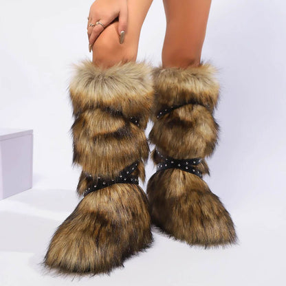 Buy Center Women’s Faux Fur Winter Snow Boots - Cute Over-Knee Style - Buy Center UK