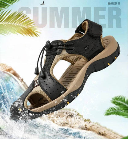 YBQJOO Genuine Leather Casual Shoes - Breathable Hiking Sandals for Men - Buy Center UK
