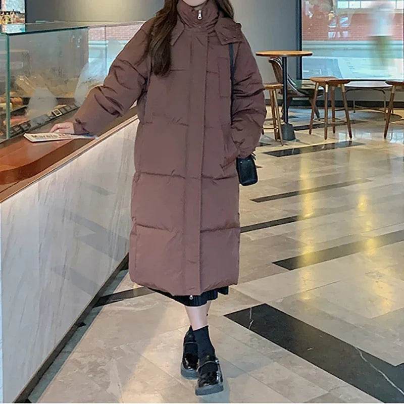 ABRINI Long Hooded Coat for Women - Warm, Stylish, Zipper Pockets - Buy Center UK