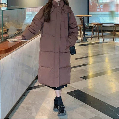 ABRINI Long Hooded Coat for Women - Warm, Stylish, Zipper Pockets - Buy Center UK