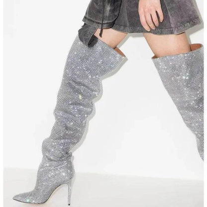 Buy Center Knee-Length Rhinestone Boots - Sexy Slim High Heels - Buy Center UK