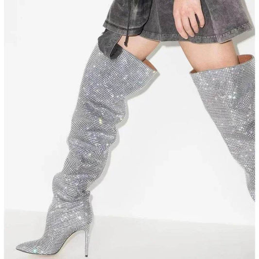 Buy Center Knee-Length Rhinestone Boots - Sexy Slim High Heels - Buy Center UK