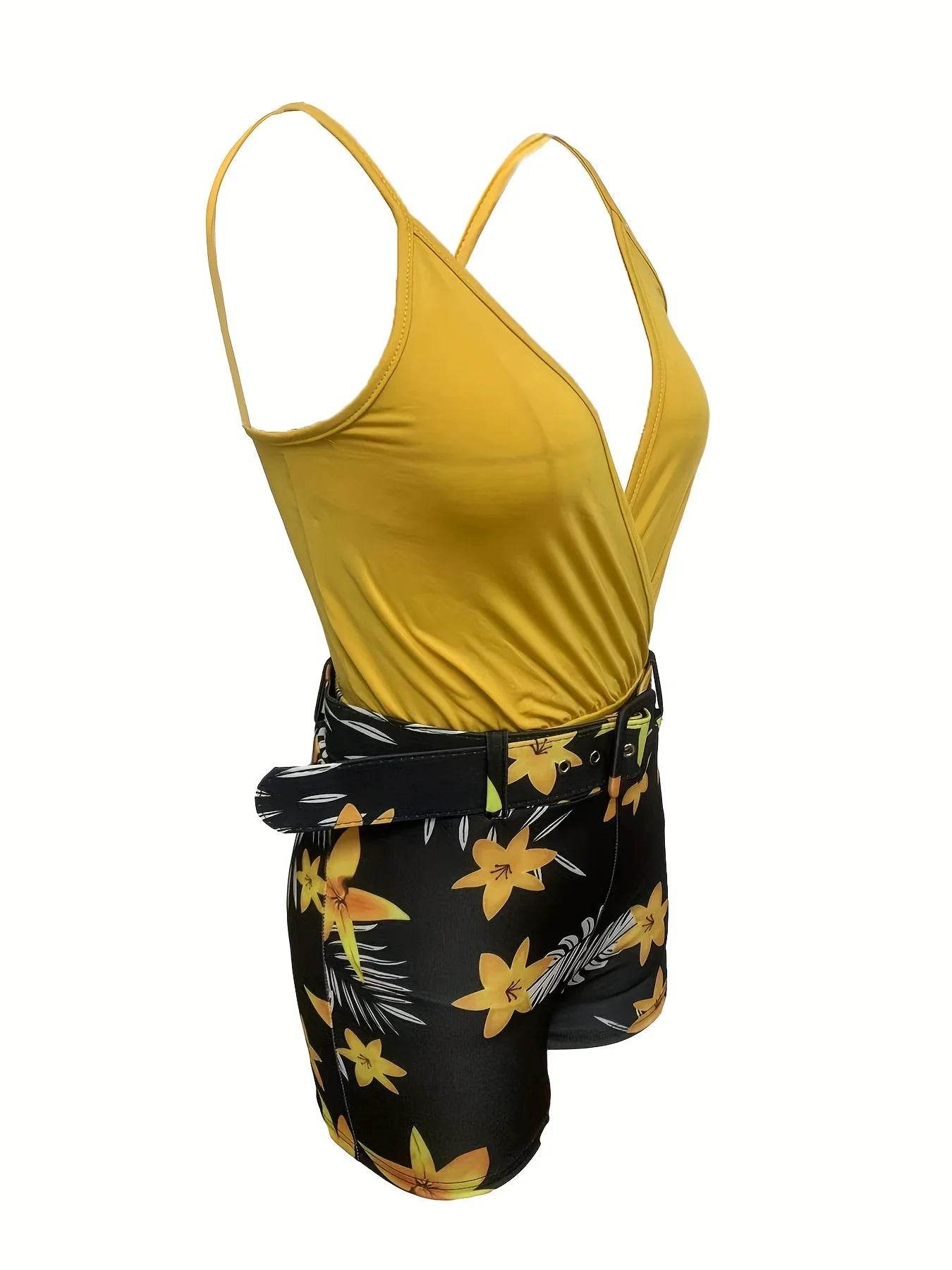 Buy Center Women's V-neck Camisole & Plant Print Shorts Set - Buy Center UK