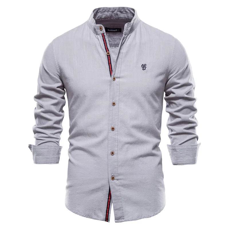 Buy Center Men’s 100% Cotton Solid Color Shirt - Elegant Embroidery - Buy Center UK