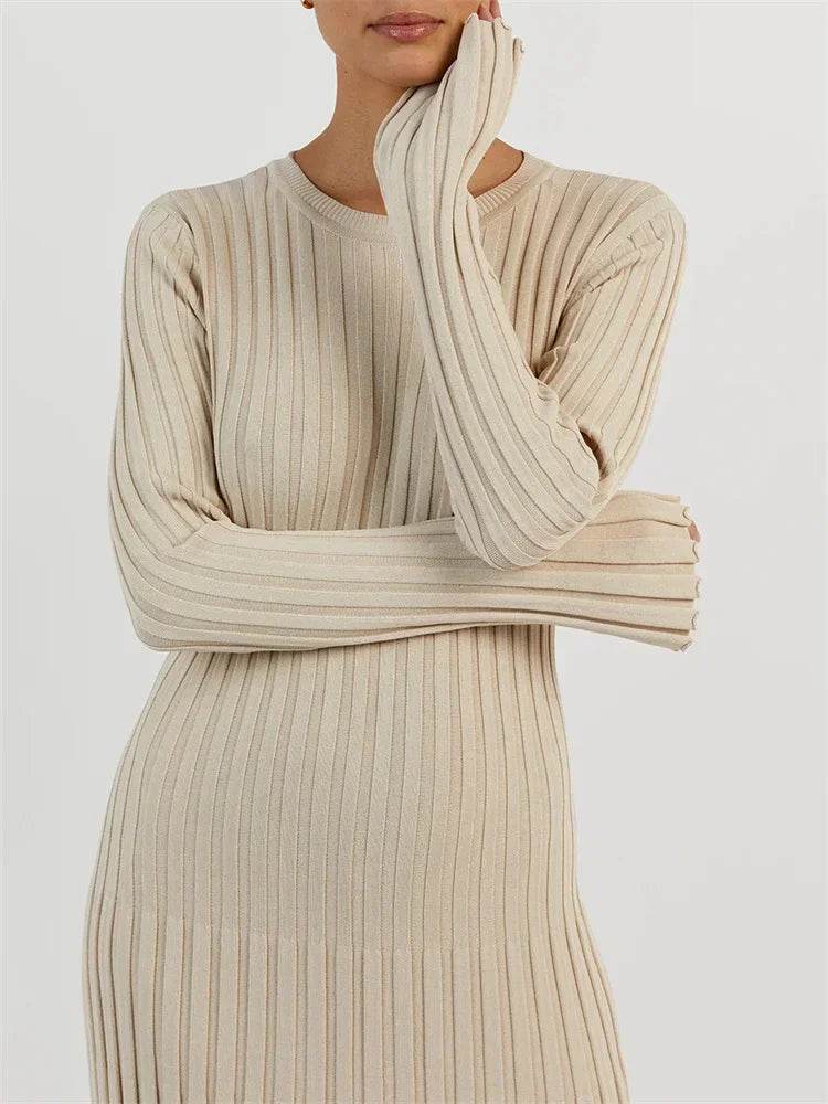 Tossy Lace-Up Knit Maxi Dress - High Waist Autumn Fashion Chic - Buy Center UK