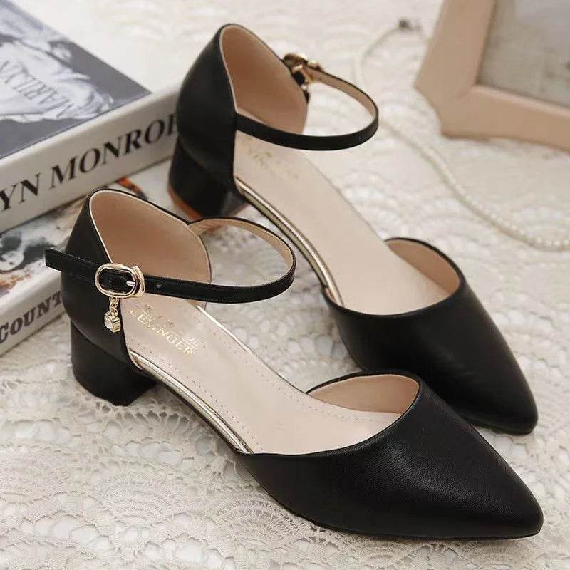 Elegant Women's White Buckle Strap Square Heel Pumps for Office - Buy Center UK