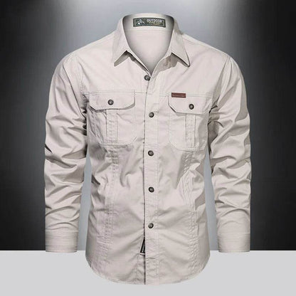 2024 Spring Men's Cotton Cargo Shirt - Long Sleeve Multi-Pocket - Buy Center UK