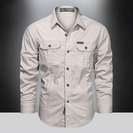 2024 Spring Men's Cotton Cargo Shirt - Long Sleeve Multi-Pocket - Buy Center UK