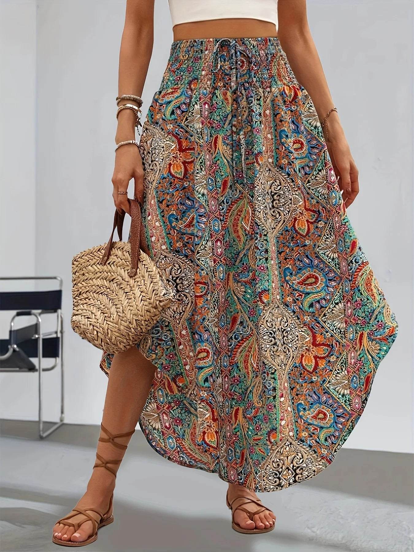 Buy Center High Waist Floral Long Skirt - Casual Summer Style - Buy Center UK