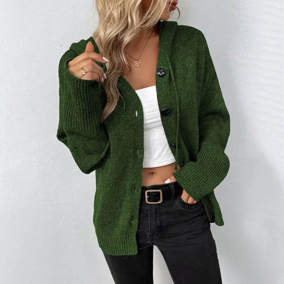 Buy Center Women's Knitted Cardigan Coat - Hooded, Single-Breasted Style - Buy Center UK