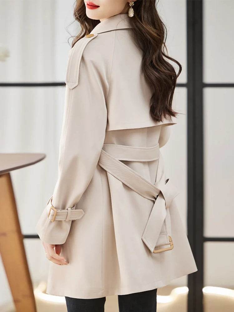 Buy Center Women's Solid Mid-Length Trench Coat - Vintage Style - Buy Center UK