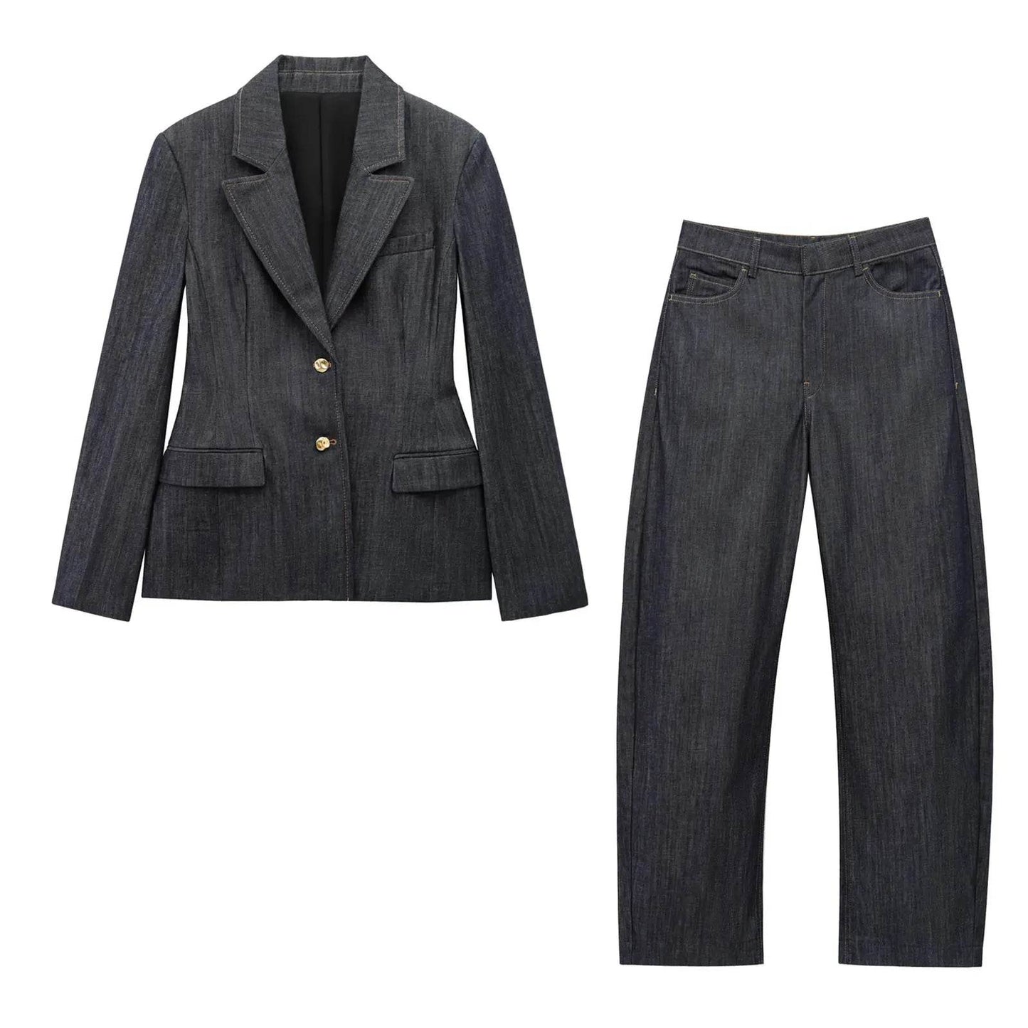 TRAFZA Women's Denim Pants Set - Elegant Blazer & Strapless Vest - Buy Center UK