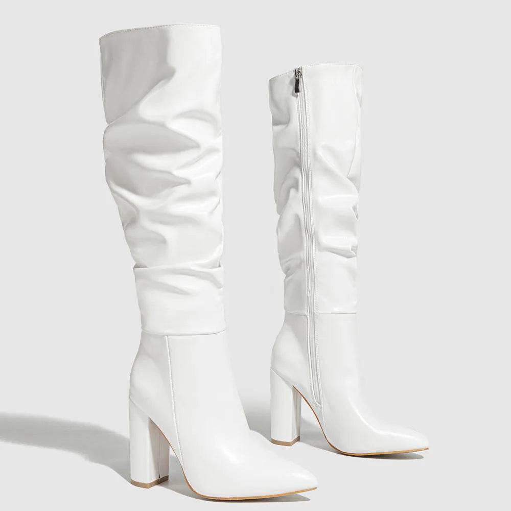 Buy Center Y2K Pink Knee High Boots - Pointy Toe, Block Heels - Buy Center UK