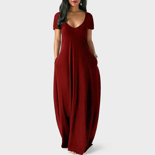 Stylish Plus Size Women's Summer Dress - Deep V Neck, Short Sleeves - Buy Center UK