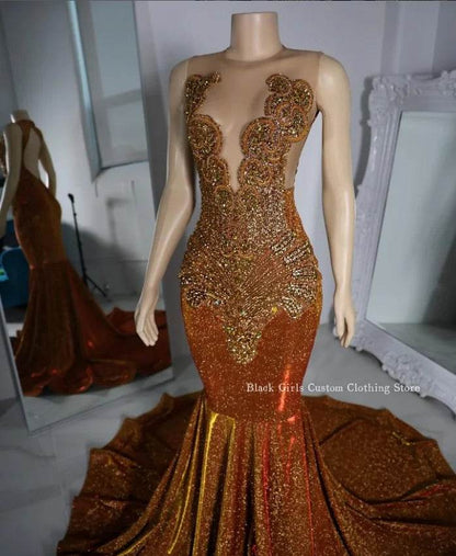 Sparkling Deep Orange Prom Dress - Custom Diamante Applique Gown - Buy Center UK